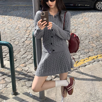 Button-Up Cardigan & Mini A-Line Skirt Set