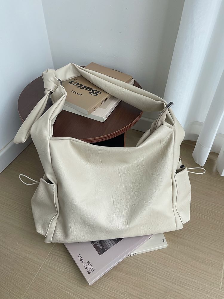 Faux Leather Plain Shoulder Bag
