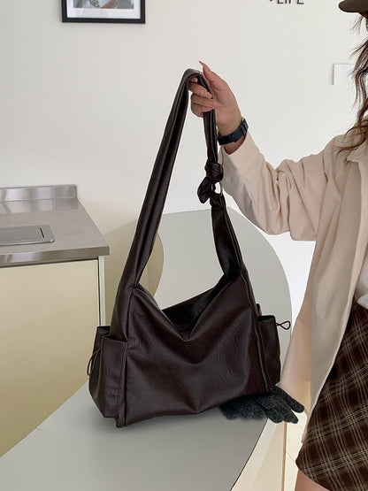 Faux Leather Plain Shoulder Bag