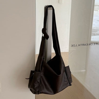 Faux Leather Plain Shoulder Bag