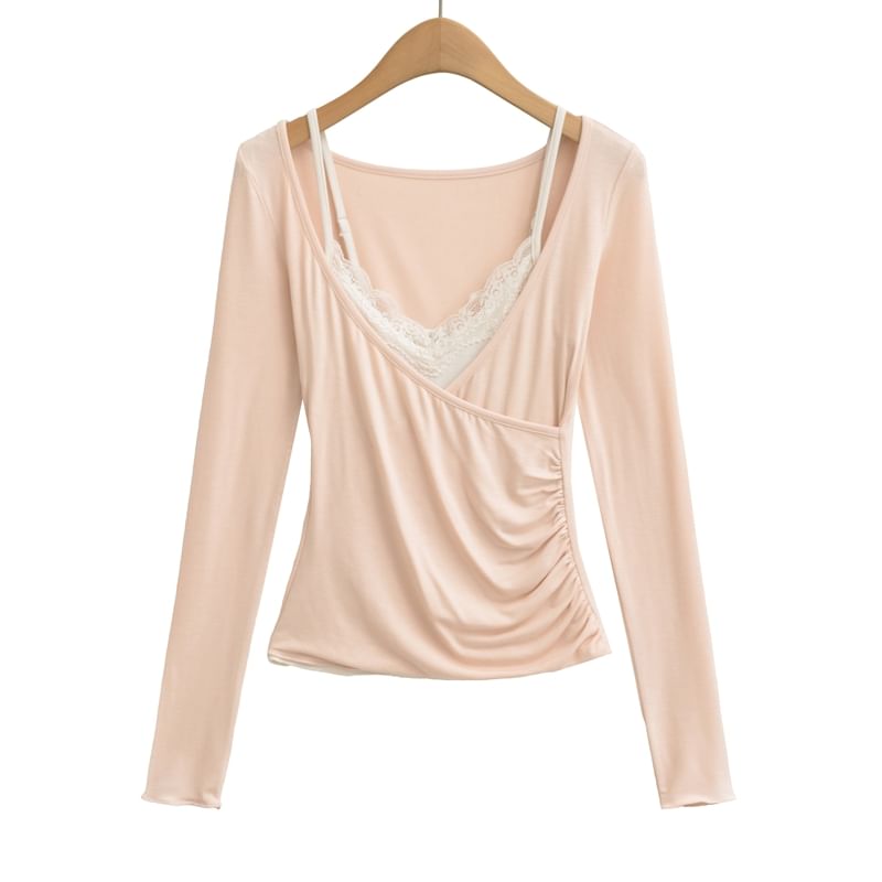 Lace Camisole & V-Neck Wrap T-Shirt Set