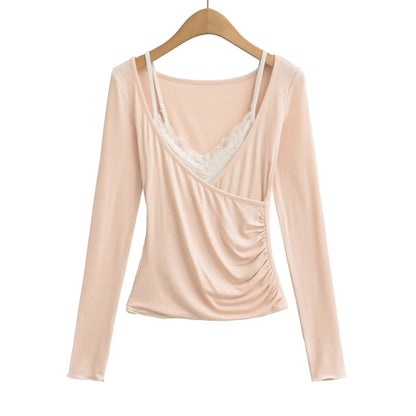 Lace Camisole & V-Neck Wrap T-Shirt Set