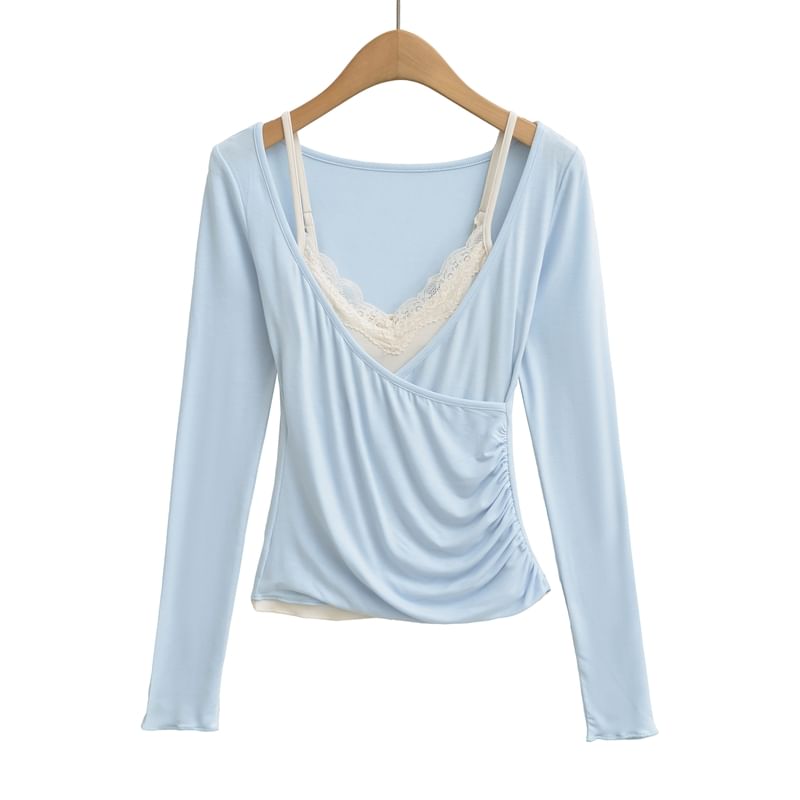 Lace Camisole & V-Neck Wrap T-Shirt Set