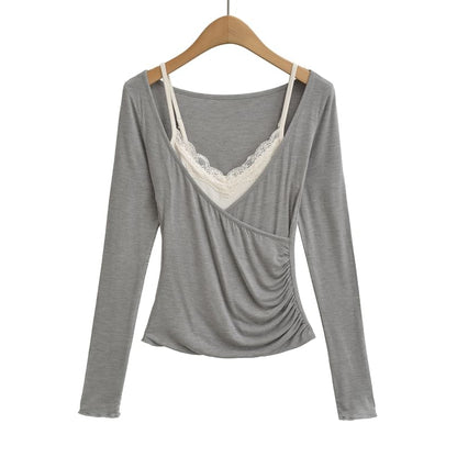 Lace Camisole & V-Neck Wrap T-Shirt Set