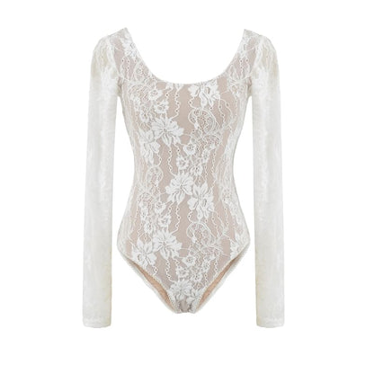 Scoop Neck Lace Bodysuit Long Sleeve