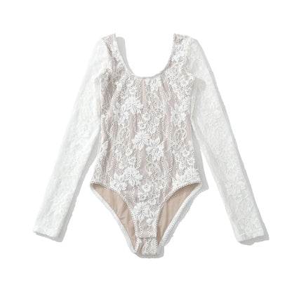 Scoop Neck Lace Bodysuit Long Sleeve