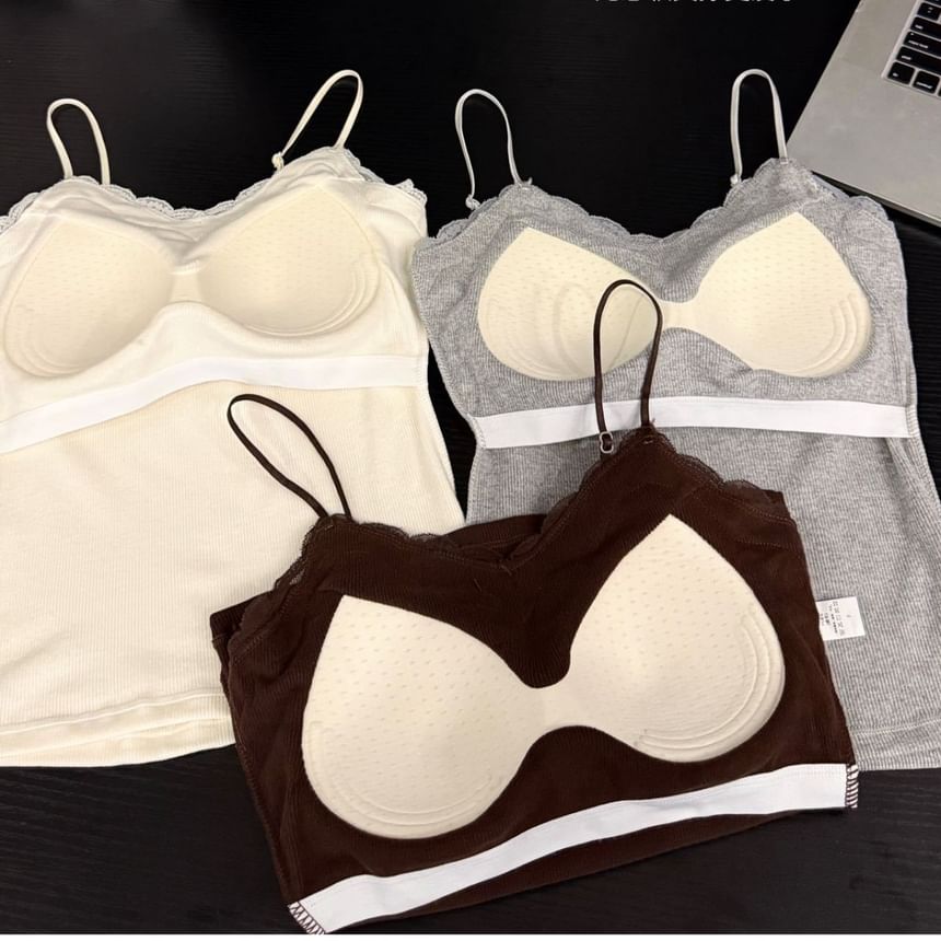 Plain Lace Trim Bra Top