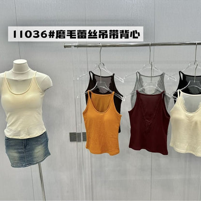 Plain Lace Trim Camisole Top