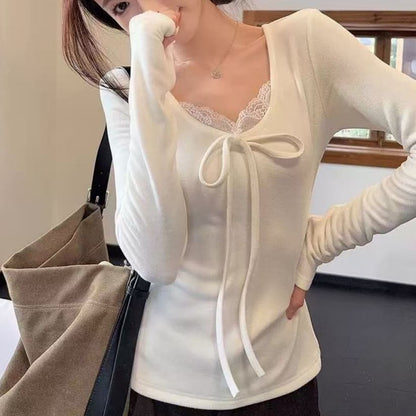 V-Neck Lace Trim T-Shirt