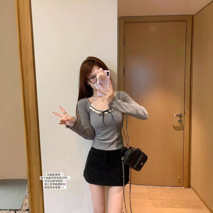 Scoop Neck Lace Trim T-Shirt