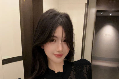 Mock Two-Piece Cutout Lace Panel Top