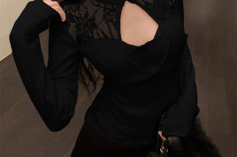 Mock Two-Piece Cutout Lace Panel Top