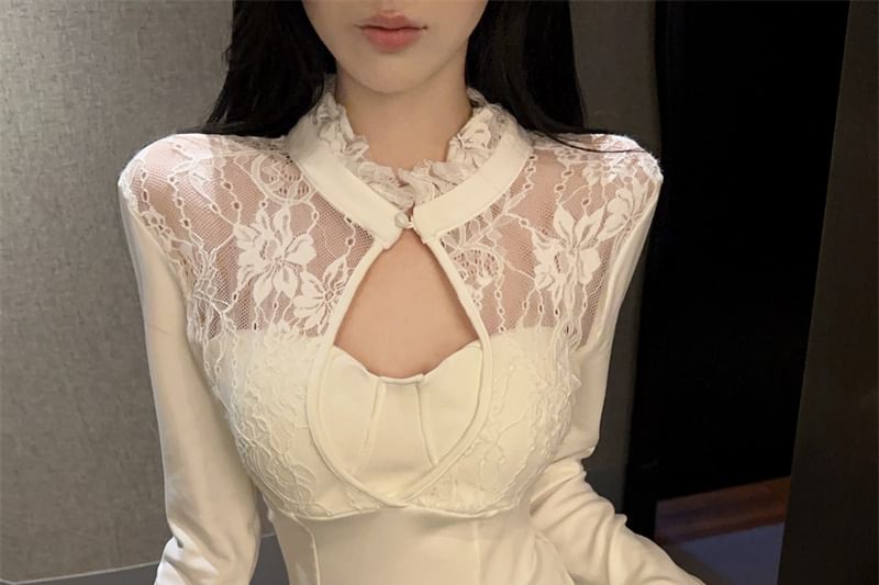 Mock Two-Piece Cutout Lace Panel Top