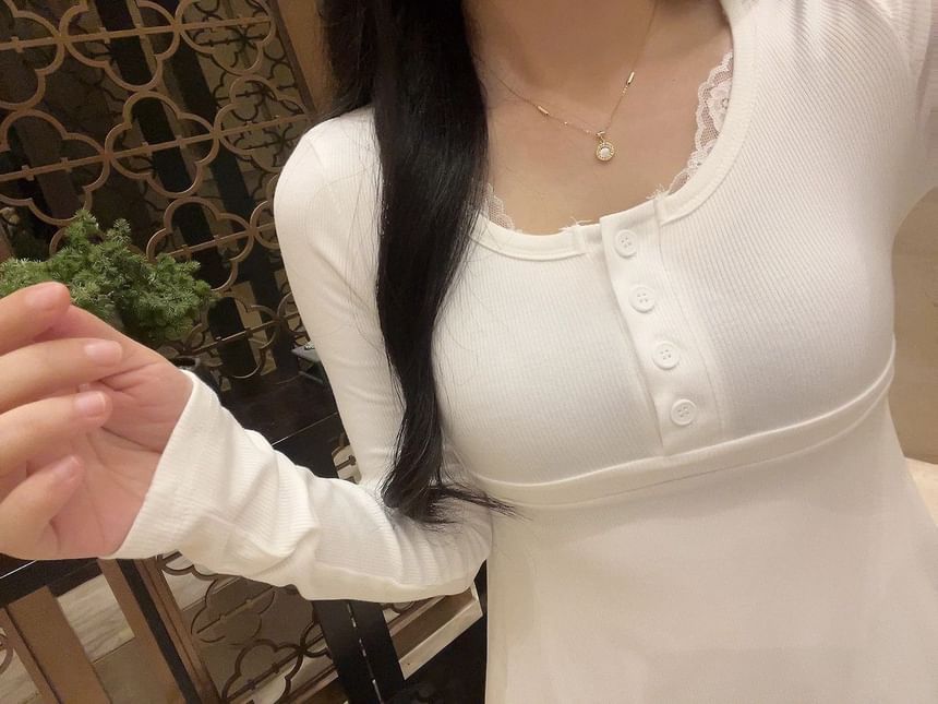 Scoop Neck Lace Panel Tie Waist T-Shirt