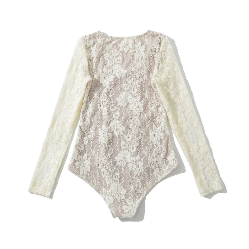 Scoop Neck Lace Overlay Bodysuit Top