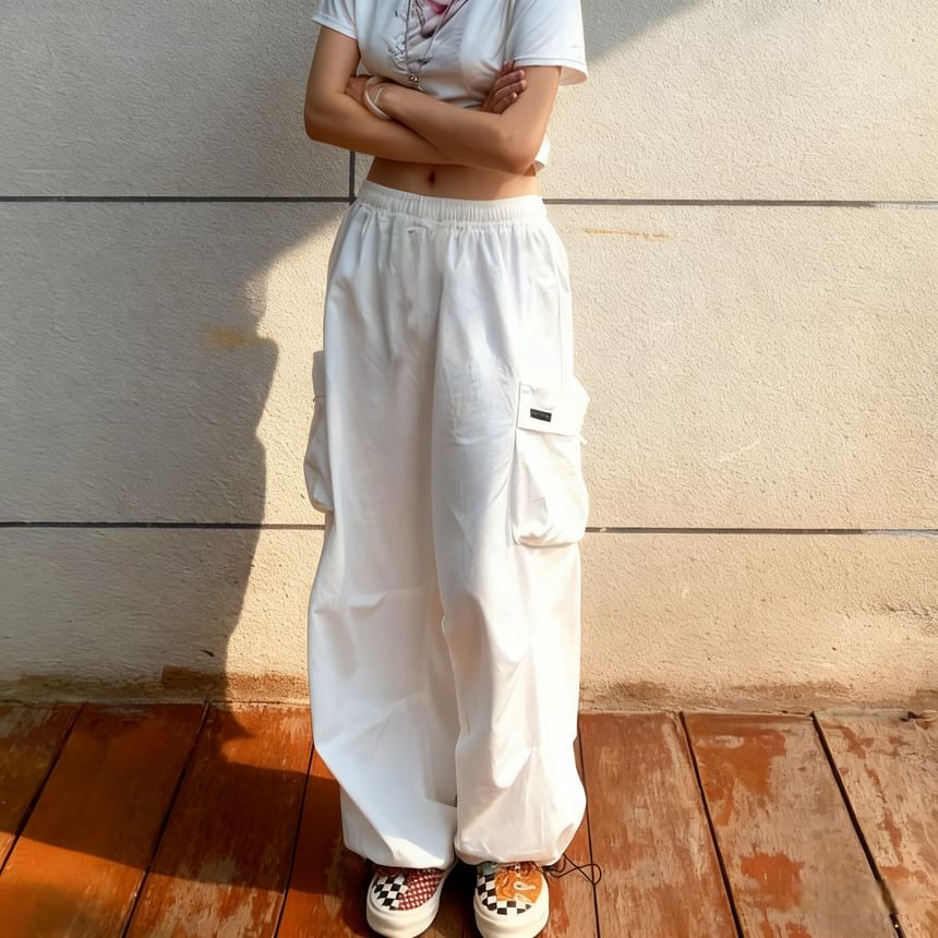 High Waist Plain Pocket Loose-Fit Wide-Leg Sweatpants