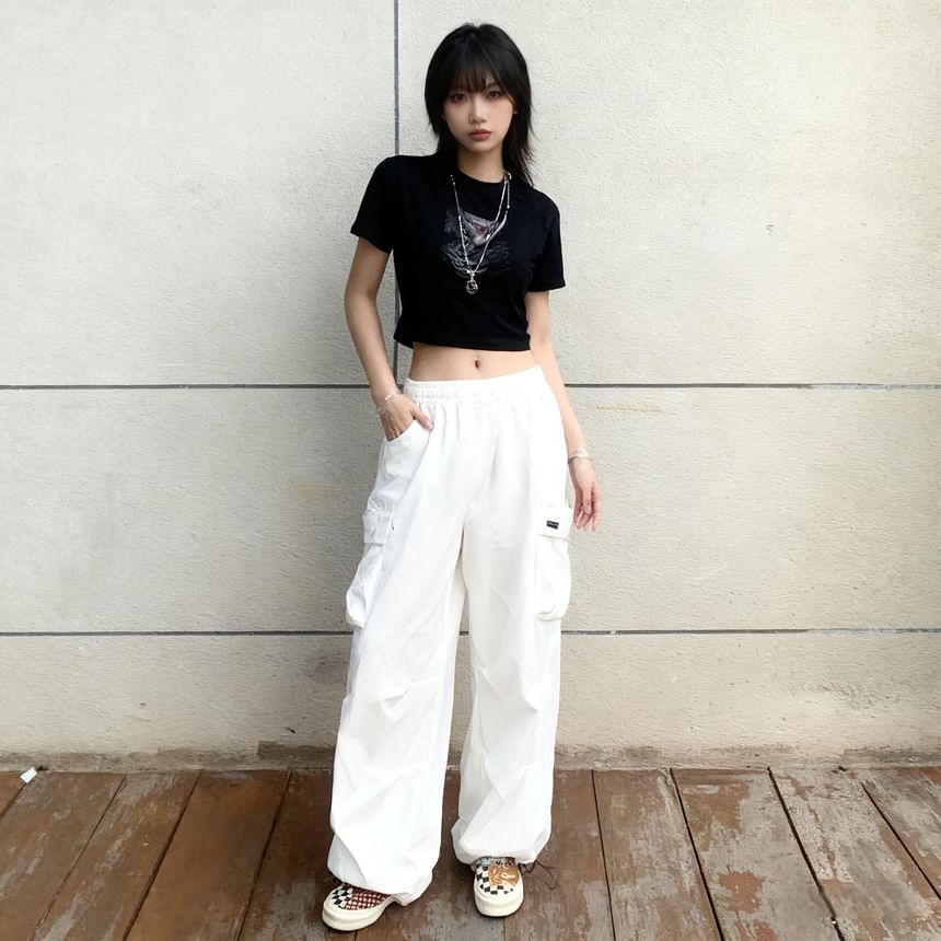High Waist Plain Pocket Loose-Fit Wide-Leg Sweatpants