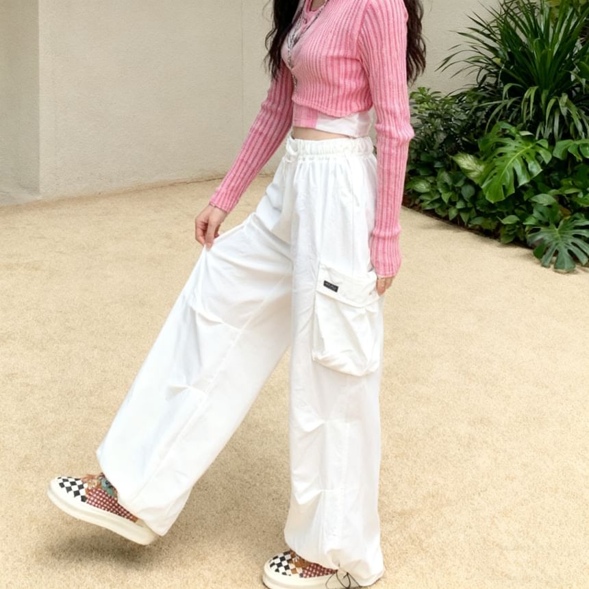 High Waist Plain Pocket Loose-Fit Wide-Leg Sweatpants