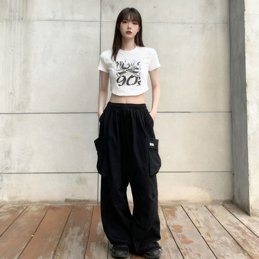 High Waist Plain Pocket Loose-Fit Wide-Leg Sweatpants