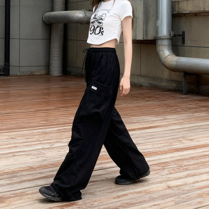 High Waist Plain Pocket Loose-Fit Wide-Leg Sweatpants