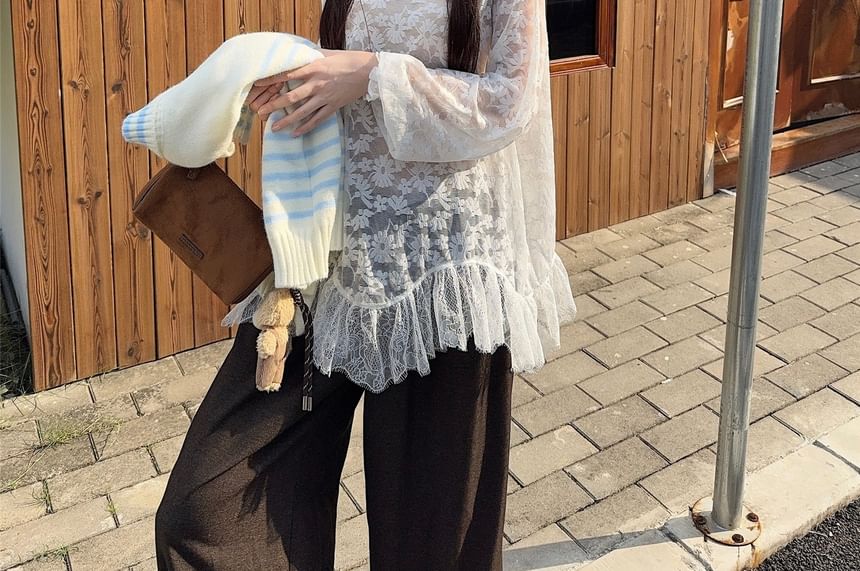 Lace Top & Collared Striped Sweater Vest