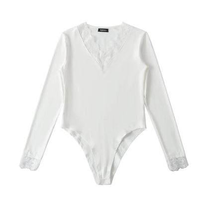 V-Neck Lace Trim Bodysuit Top