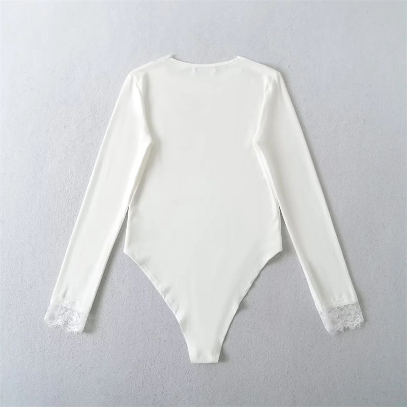 V-Neck Lace Trim Bodysuit Top