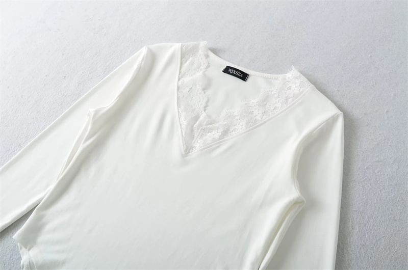 V-Neck Lace Trim Bodysuit Top
