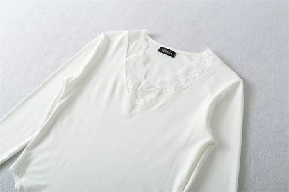 V-Neck Lace Trim Bodysuit Top