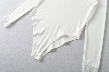 V-Neck Lace Trim Bodysuit Top