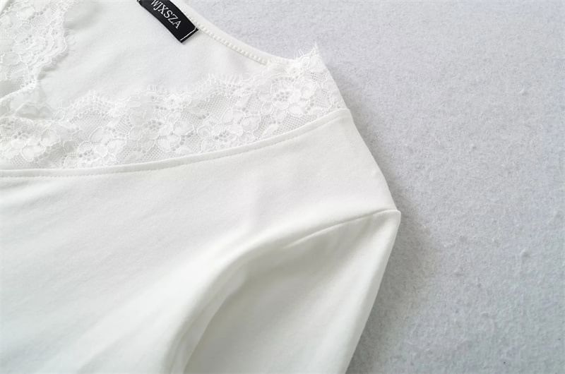 V-Neck Lace Trim Bodysuit Top