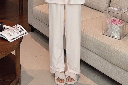 Lace Ruffle Button-Up Top & Pants Pajama Set