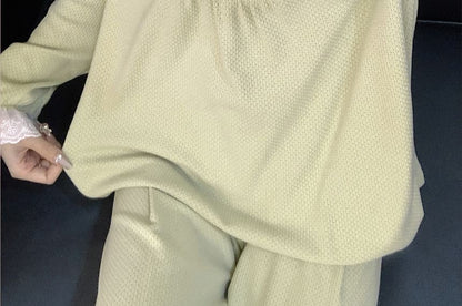 Square-Neck Lace Trim Top & Pants Pajama Set