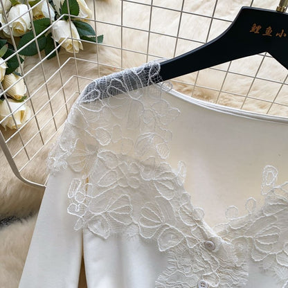 V-Neck Button Panel Lace Top