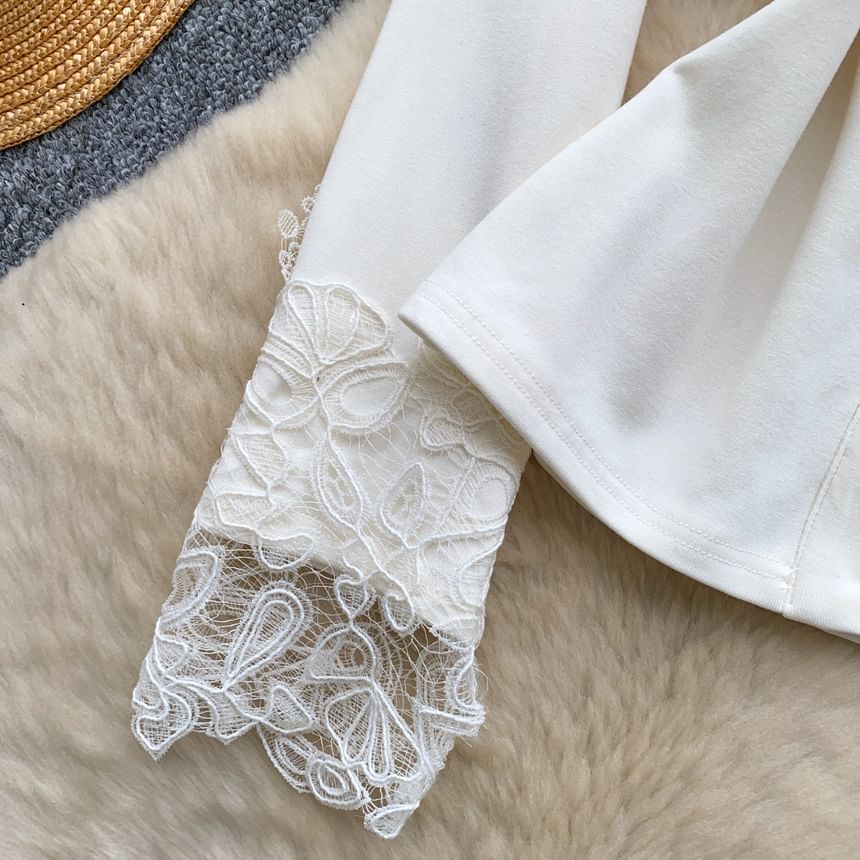 V-Neck Button Panel Lace Top