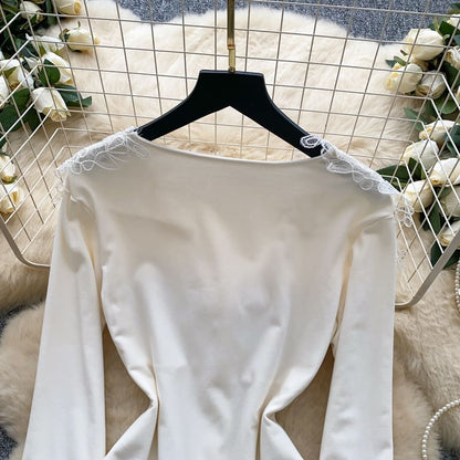 V-Neck Button Panel Lace Top