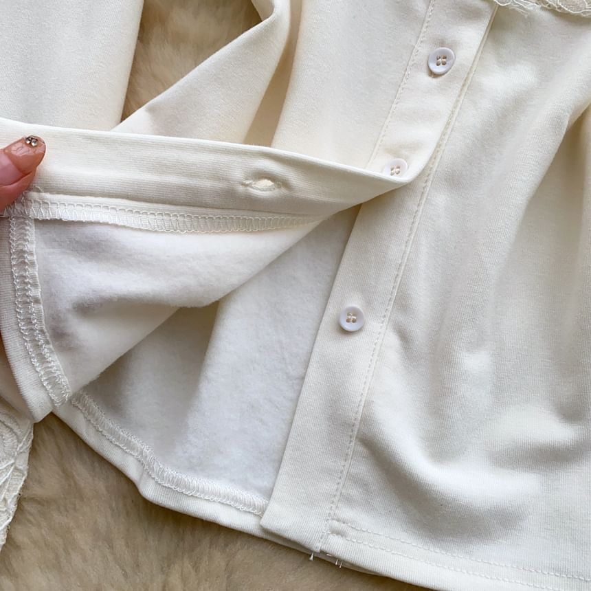 V-Neck Button Panel Lace Top