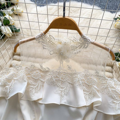 Cold Shoulder Mock Neck Ruffle Lace Mesh Blouse