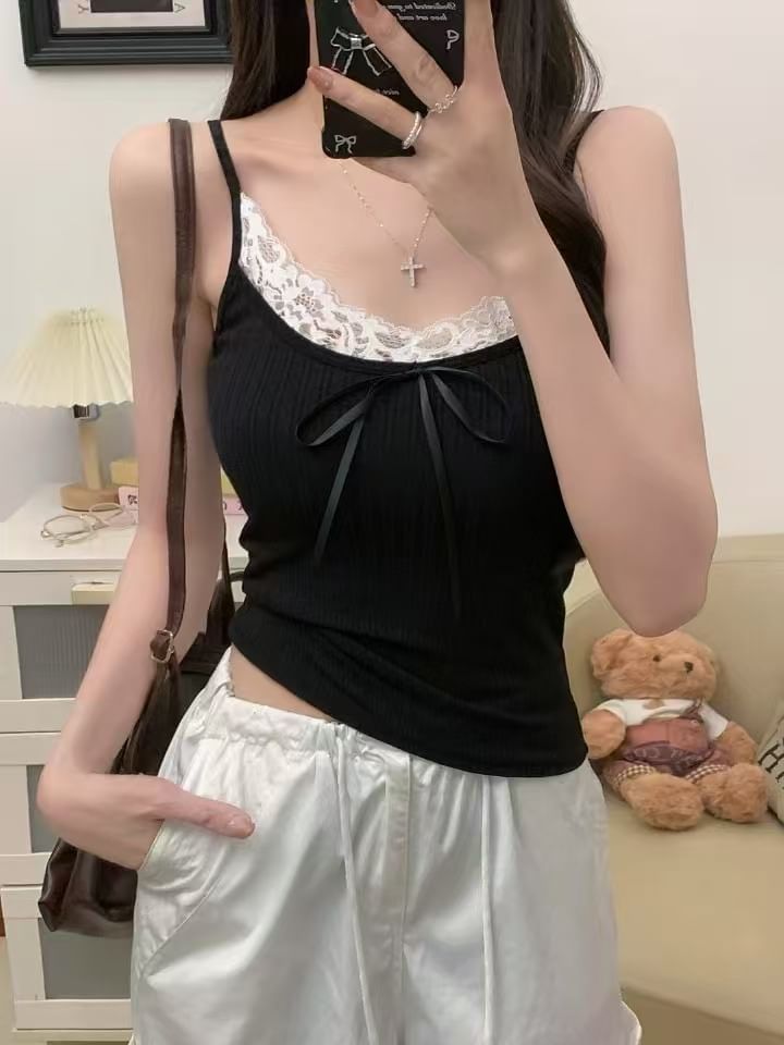 Lace Trim Crop Cami Top