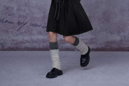 Drawstring Contrast Trim Pleated A-Line Skirt