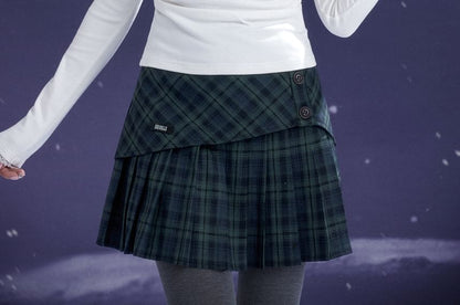Plaid Pleated Mini A-Line Skirt - High Rise