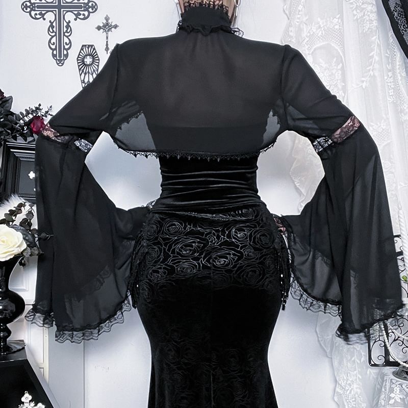 Lace Panel Frill Trim Crop Corset Tube Top