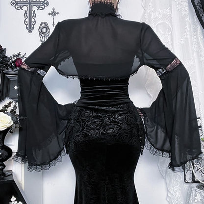Lace Panel Frill Trim Crop Corset Tube Top