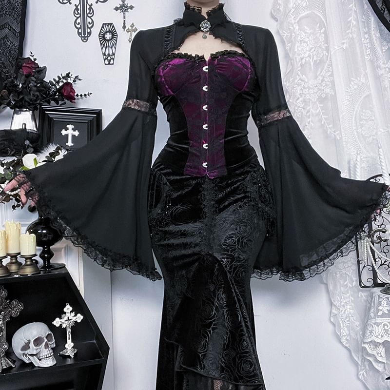 Lace Panel Frill Trim Crop Corset Tube Top