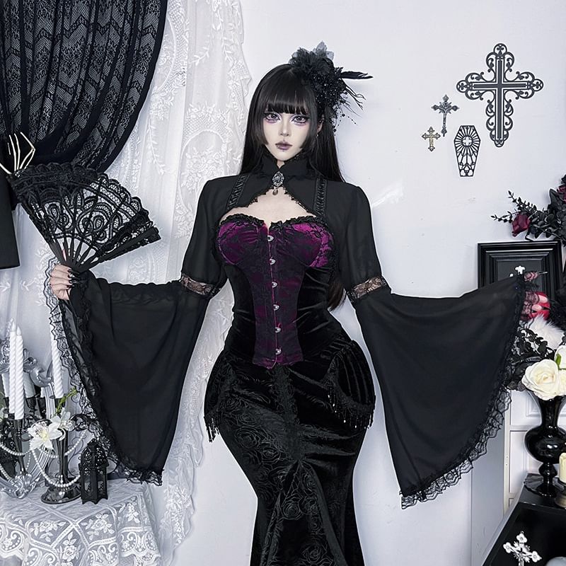 Lace Panel Frill Trim Crop Corset Tube Top