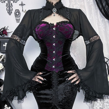 Lace Panel Frill Trim Crop Corset Tube Top