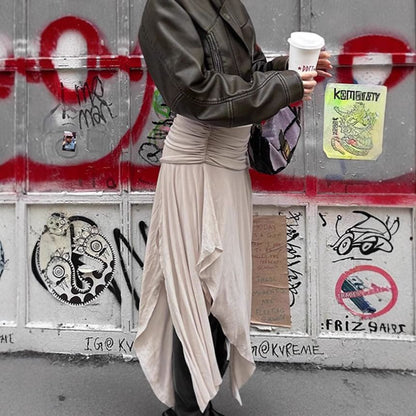 Low Waist Asymmetrical Ruched Maxi A-Line Skirt