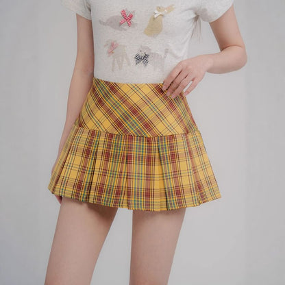 High Rise Plaid Mini Pleated Skirt
