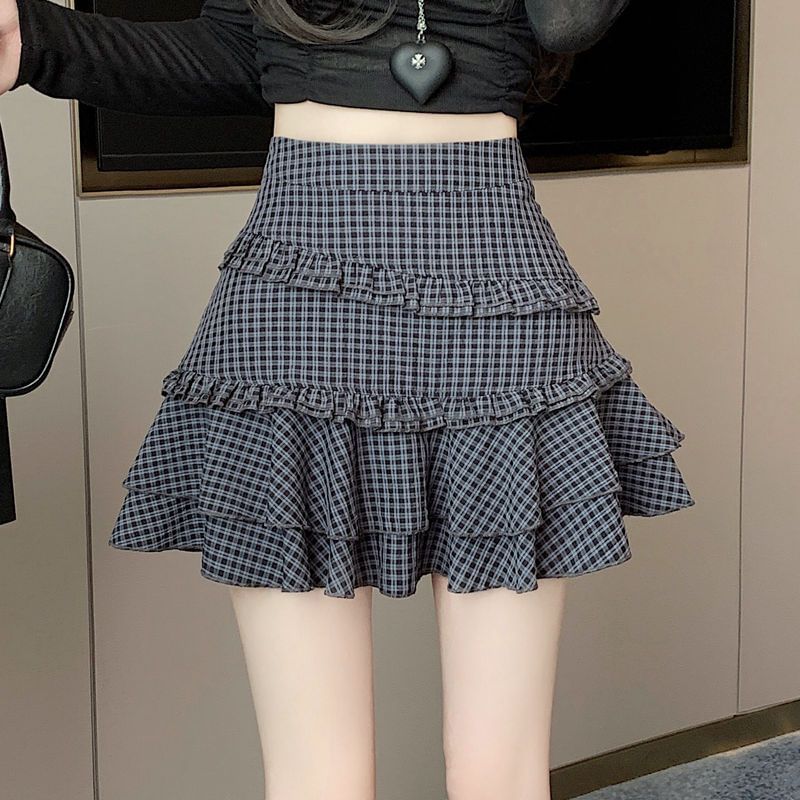 High Rise Plaid Ruffled Mini A-Line Skirt