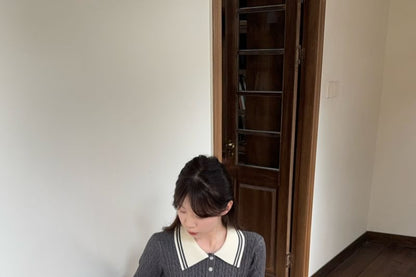 Collar Cable-Knit Sweater & High Waist Accordion Pleated Maxi A-Line Skirt Set